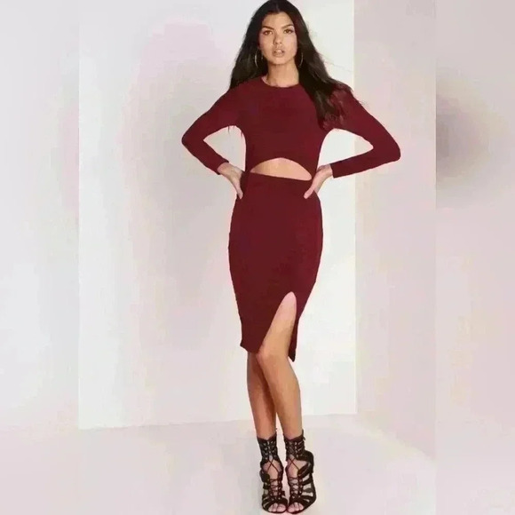 NEW NWT Missguided Slinky Cut Out Midi Dress Burgundy, Size 10; D9202199 - Picture 1 of 11